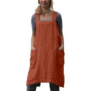 Cotton Linen Apron for women Cross Back Apron Pinafore Dress for Baking Cooking